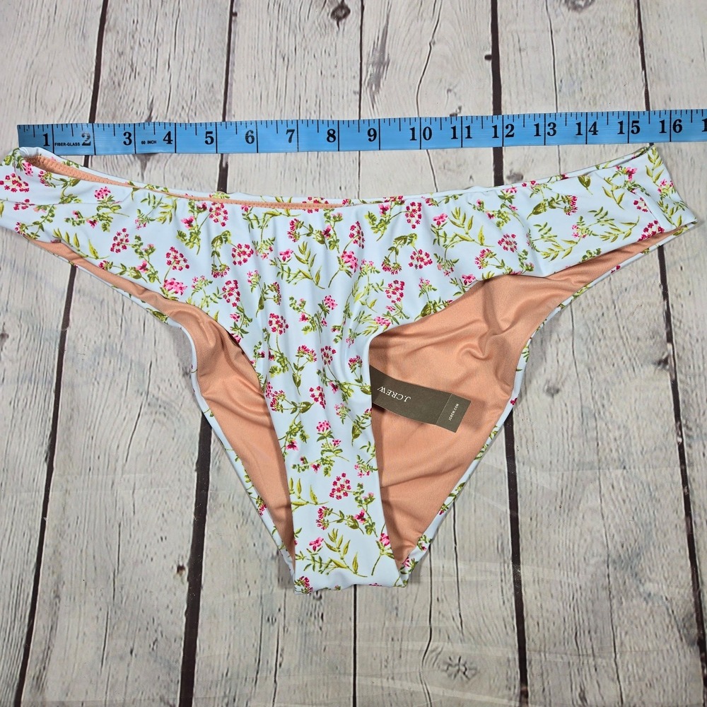 J Crew High Leg Cheeky Bikini Bottoms Floral Print Light Blue Pink Size L - Picture 8 of 10
